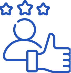 Blue icon of a person holding up one hand, symbolizing a greeting or stop gesture.