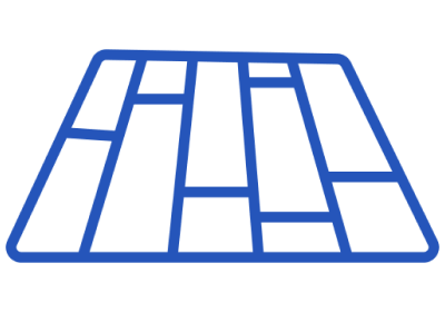 Blue background with a faint outline of a wooden floor pattern in a lighter shade