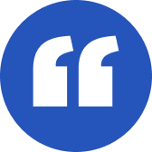 Blue Facebook logo with white quotation marks centered on a solid blue circular background.